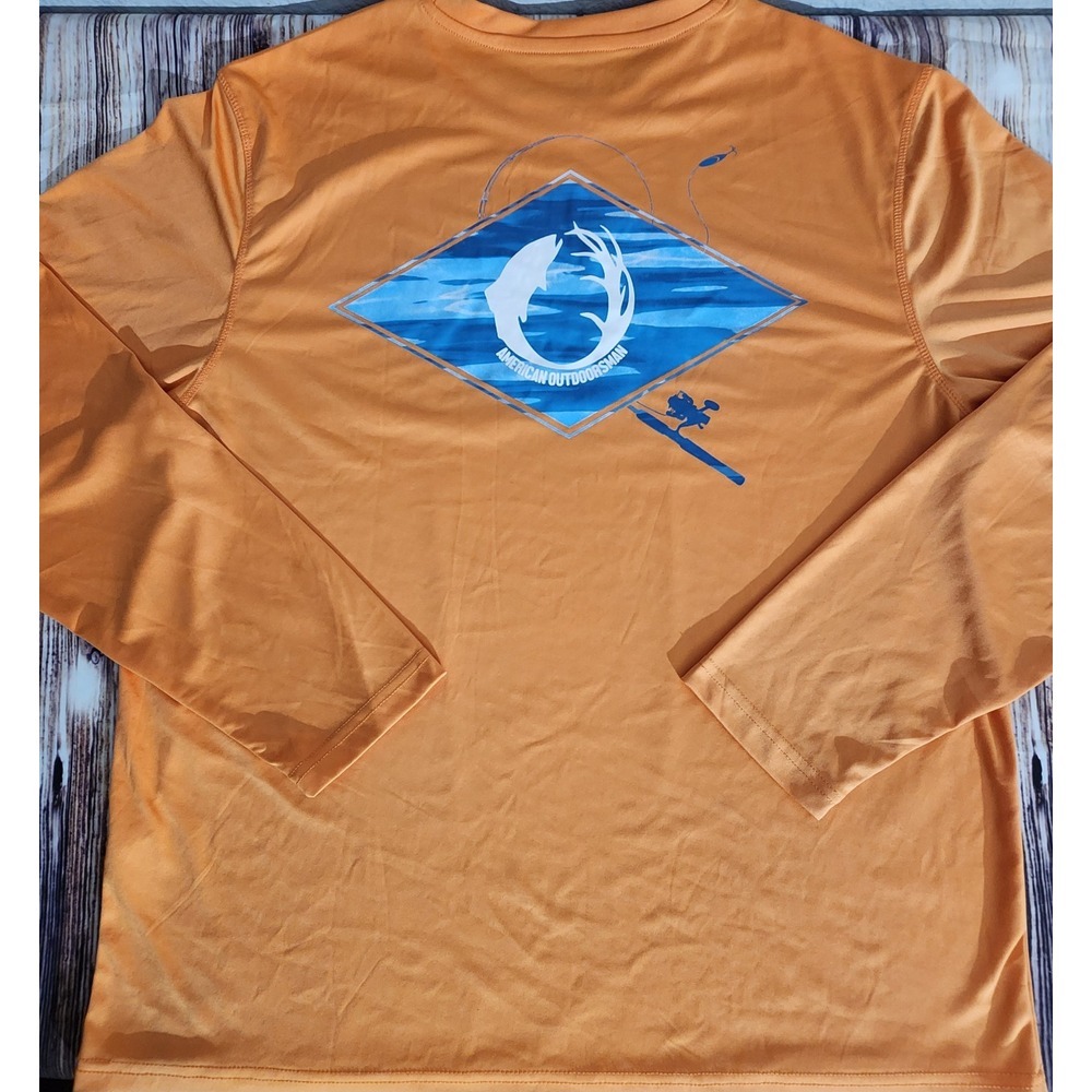 The American Outdoorsman Men's XL Long‎ Sleeve Orange Fishing Rash Guard Shirt